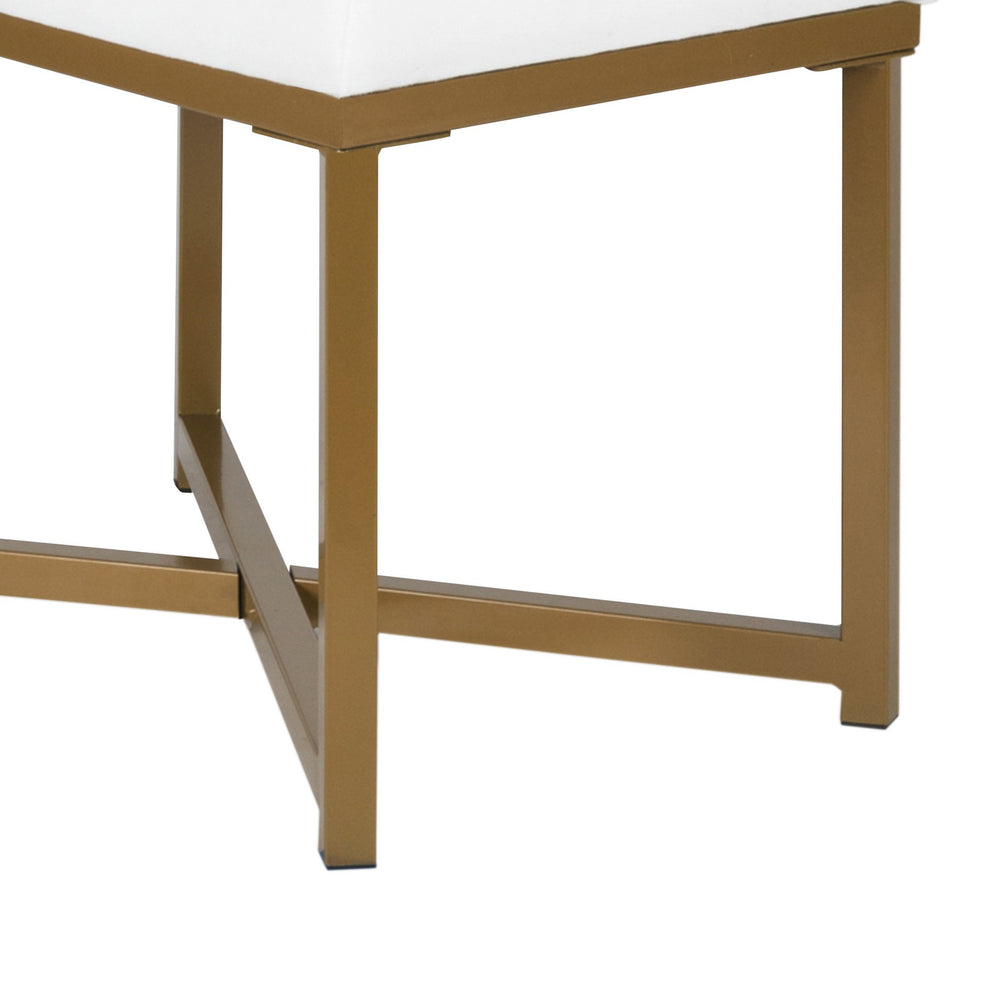 Metal Framed Bench With Button Tufted Velvet Upholstered Seat, White And Gold By Benzara | Benches |  Modishstore  - 4