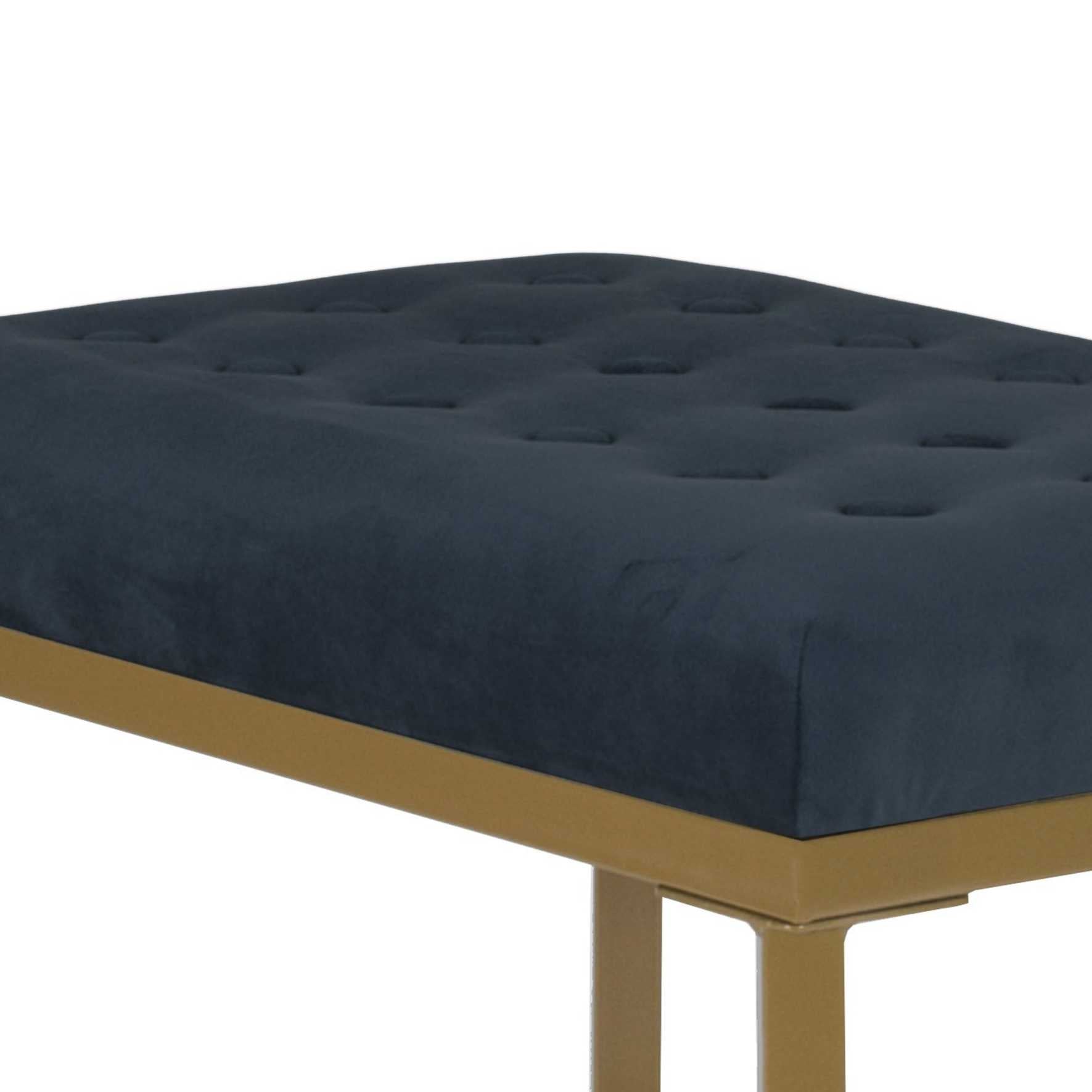 Metal Framed Bench With Button Tufted Velvet Upholstered Seat, Dark Blue And Gold By Benzara | Benches |  Modishstore  - 5