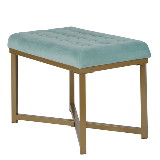 Metal Framed Bench With Button Tufted Velvet Upholstered Seat, Teal Blue And Gold By Benzara | Benches |  Modishstore 
