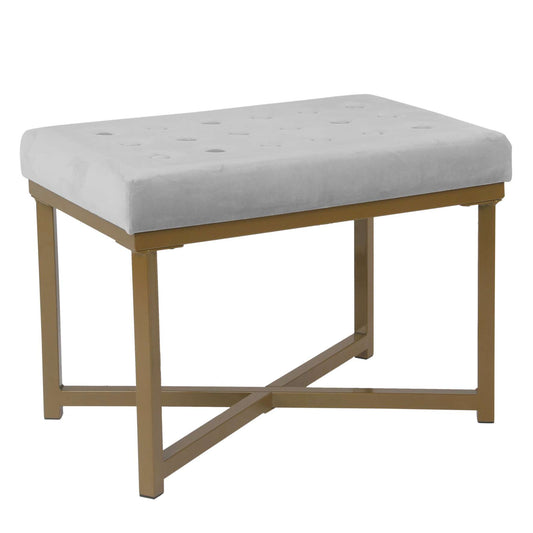 Metal Framed Ottoman With Button Tufted Velvet Upholstered Seat, Light Gray And Gold By Benzara | Ottomans |  Modishstore 