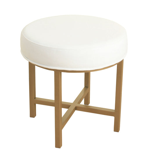 Round Shape Metal Framed Stool With Velvet Upholstered Seat, White And Gold By Benzara | Stools |  Modishstore 