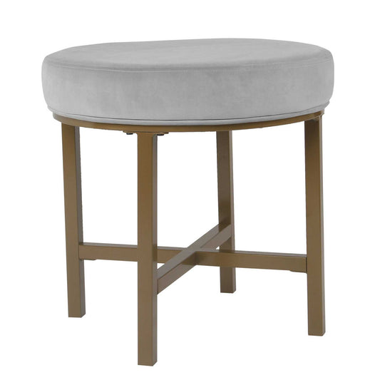 Round Shape Metal Framed Ottoman With Velvet Upholstered Seat, Gray And Brown By Benzara | Ottomans |  Modishstore 