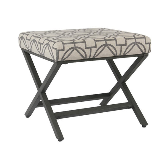 Patterned Fabric Upholstered Ottoman With X Shape Metal Legs, Beige And Gray By Benzara | Ottomans |  Modishstore 