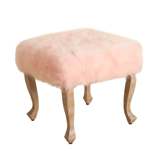 Square Wooden Stool With Faux Fur Upholstered Seat And Cabriole Legs, Pink And Brown By Benzara | Stools |  Modishstore 