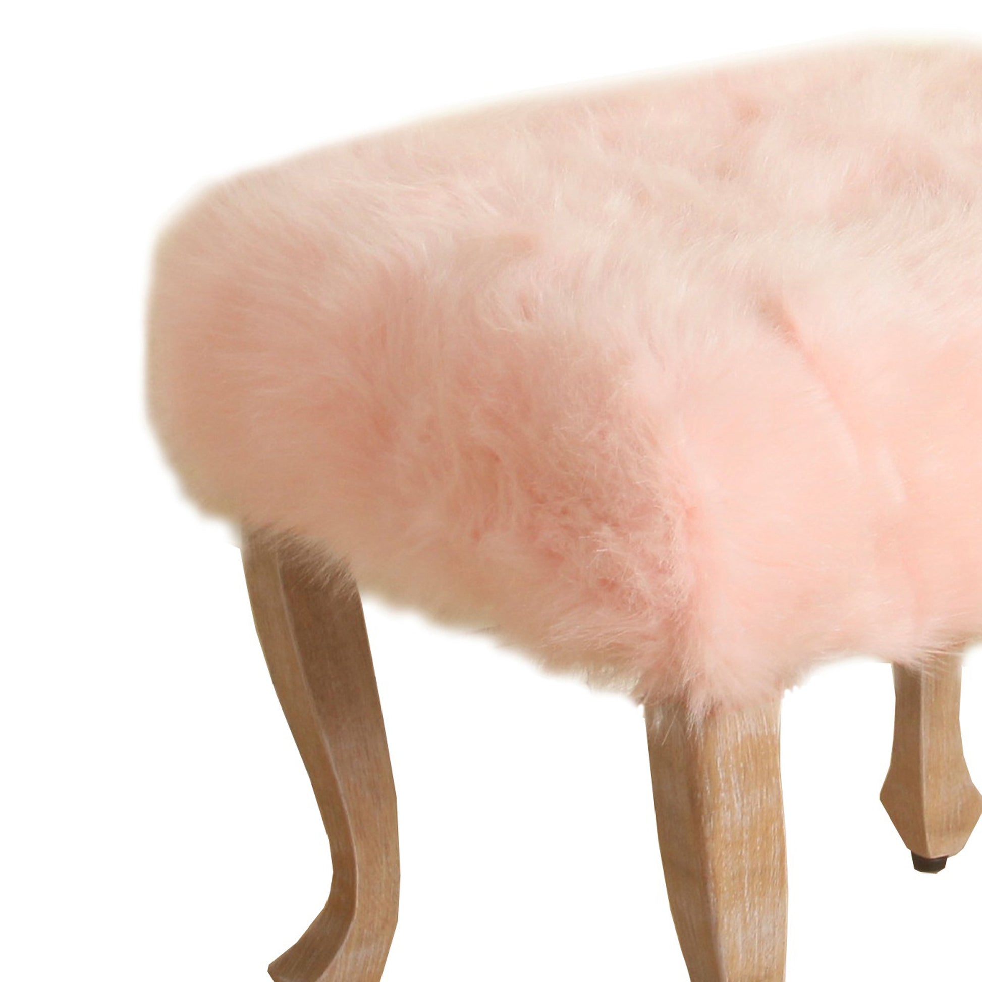 Square Wooden Stool With Faux Fur Upholstered Seat And Cabriole Legs, Pink And Brown By Benzara | Stools |  Modishstore  - 2