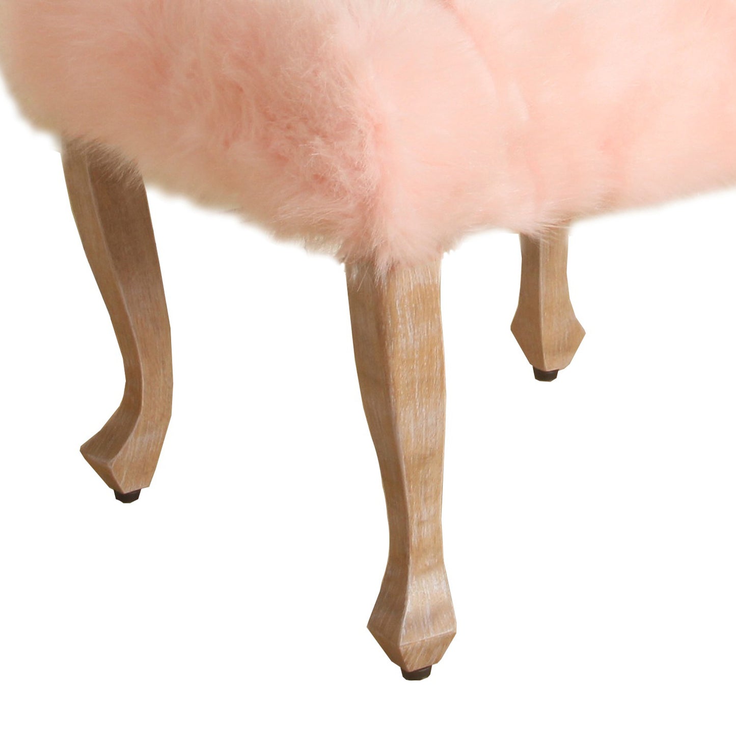 Square Wooden Stool With Faux Fur Upholstered Seat And Cabriole Legs, Pink And Brown By Benzara | Stools |  Modishstore  - 3