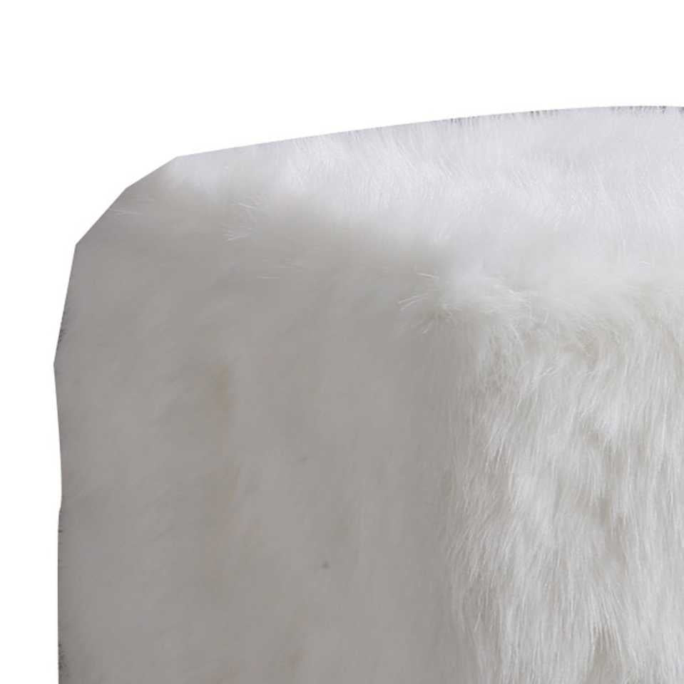 Faux Fur Upholstered Wooden Ottoman In Cube Shape, White By Benzara | Ottomans |  Modishstore  - 2