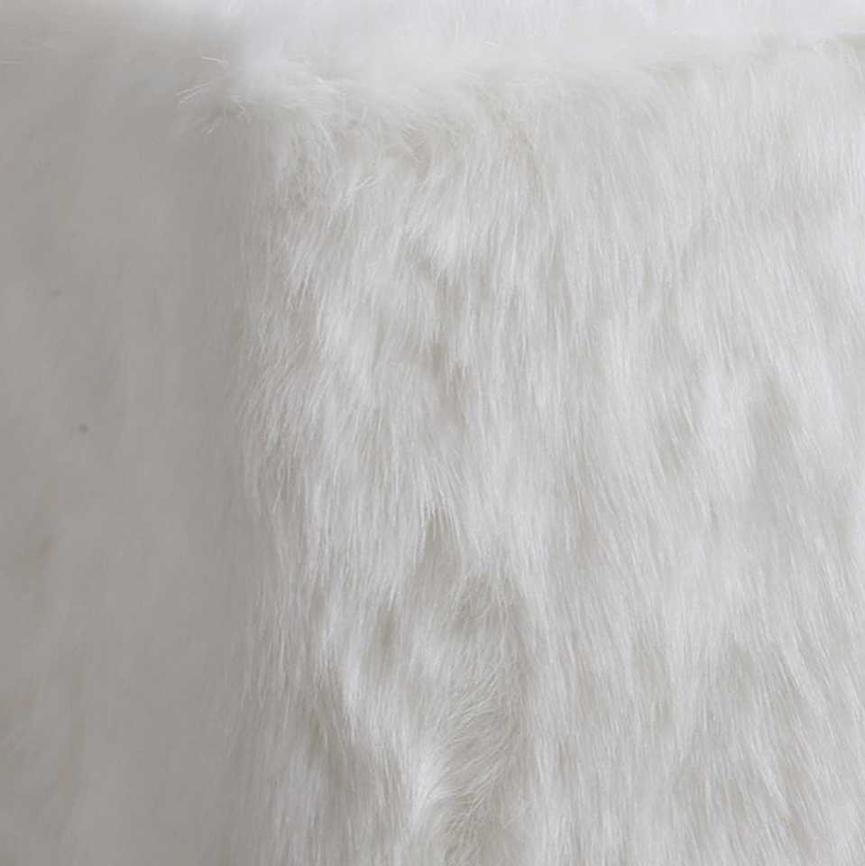 Faux Fur Upholstered Wooden Ottoman In Cube Shape, White By Benzara | Ottomans |  Modishstore  - 3
