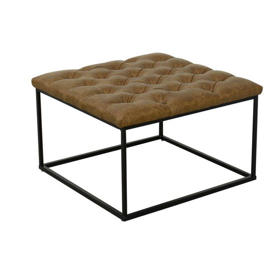 Metal Framed Ottoman With Faux Leather Upholstered Button Tufted Seat, Brown And Black By Benzara | Ottomans |  Modishstore 