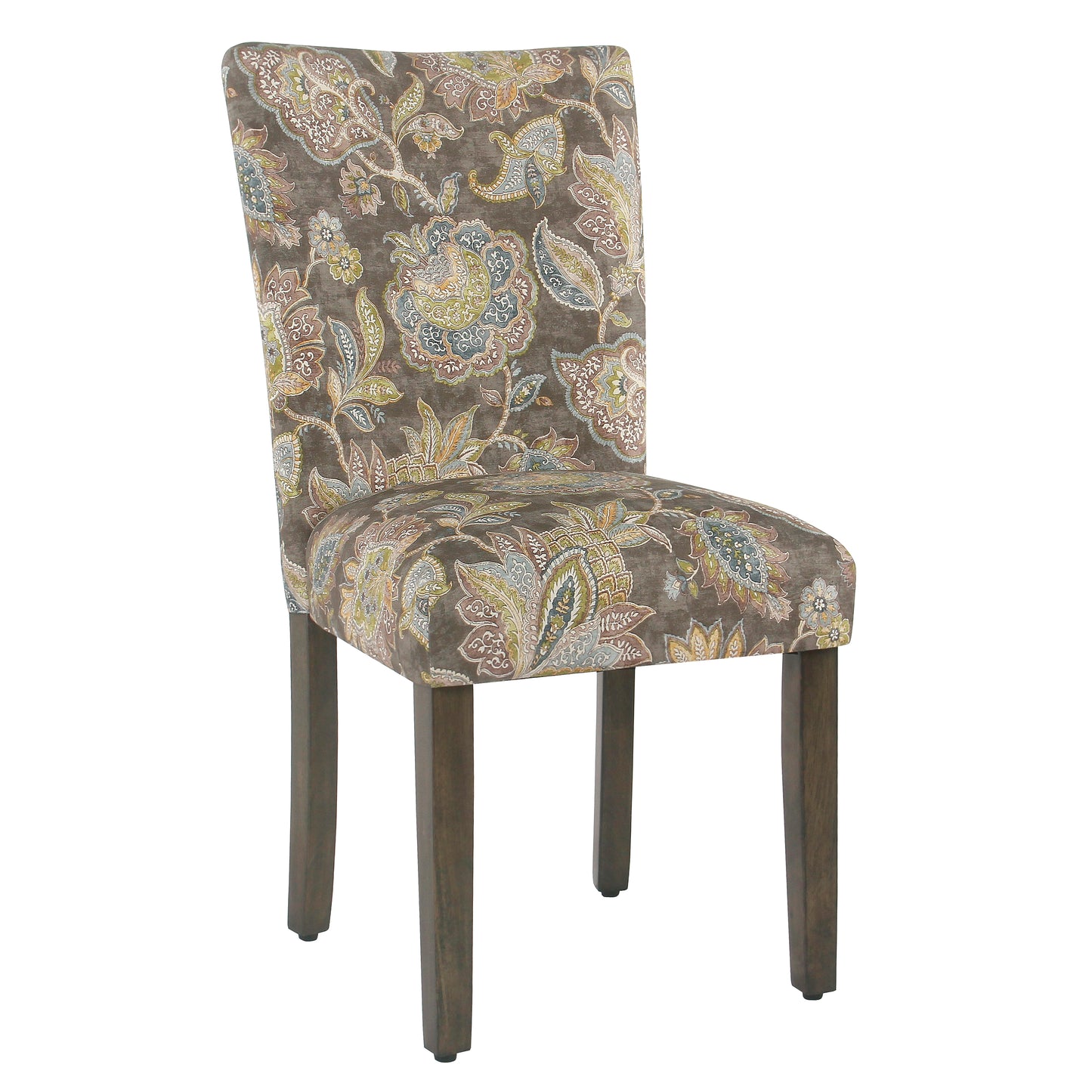 Floral Print Fabric Upholstered Parsons Chair With Wooden Legs, Multicolor, Set Of Two By Benzara | Dining Chairs | Modishstore