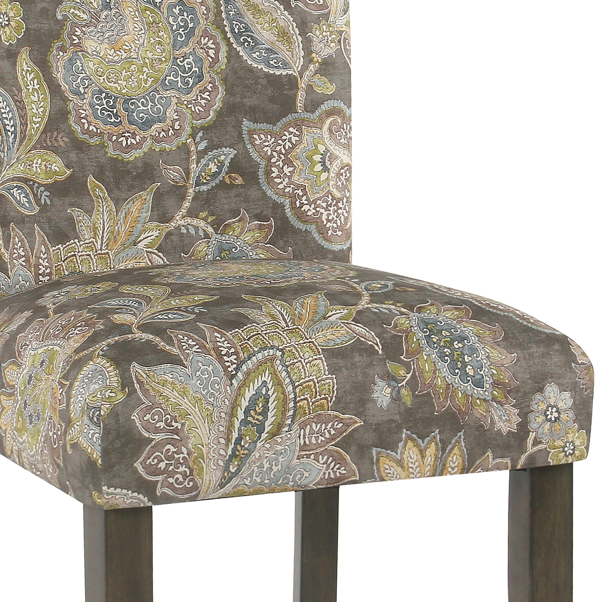 Floral Print Fabric Upholstered Parsons Chair With Wooden Legs, Multicolor, Set Of Two By Benzara | Dining Chairs | Modishstore - 3