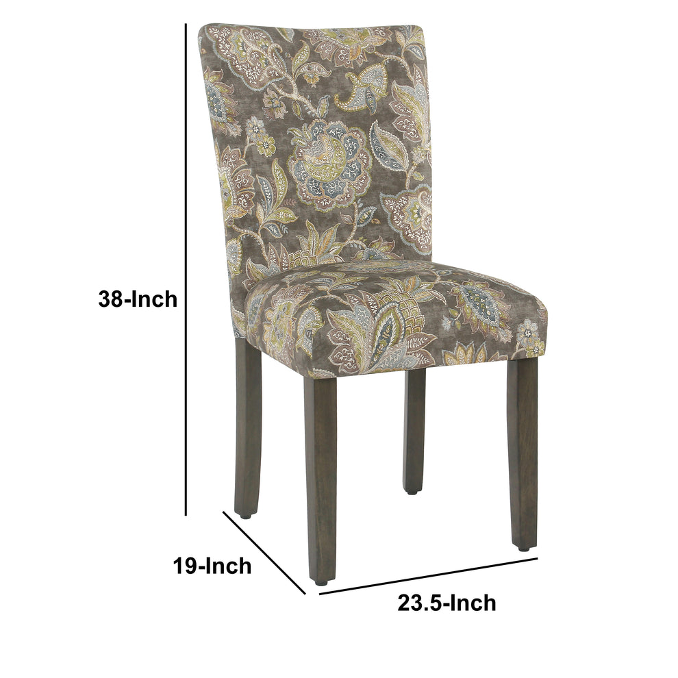 Floral Print Fabric Upholstered Parsons Chair With Wooden Legs, Multicolor, Set Of Two By Benzara | Dining Chairs | Modishstore - 5