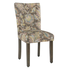 Floral Print Fabric Upholstered Parsons Chair With Wooden Legs, Multicolor, Set Of Two By Benzara