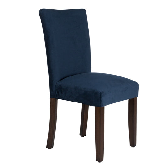 Velvet Upholstered Parsons Dining Chair With Wooden Legs, Navy Blue And Brown, Set Of Two By Benzara | Dining Chairs | Modishstore