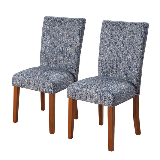 Textured Fabric Upholstered Parson Dining Chair With Wooden Legs, Blue And Brown, Set Of Two By Benzara | Dining Chairs | Modishstore