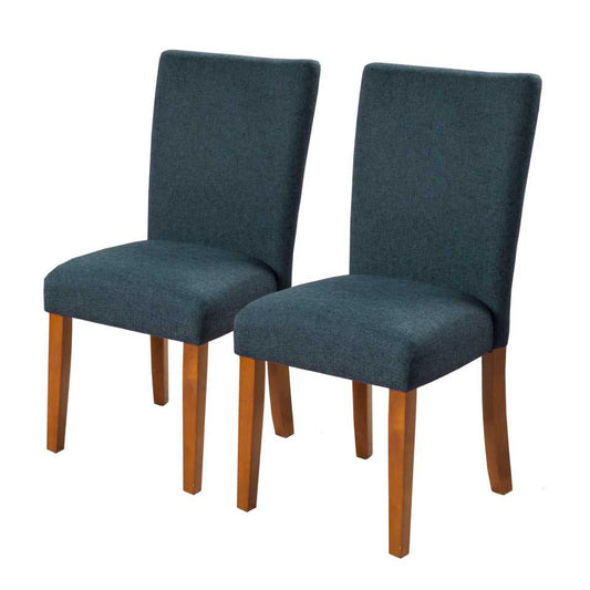 Fabric Upholstered Parson Dining Chair With Wooden Legs, Navy Blue And Brown, Set Of Two By Benzara | Dining Chairs |  Modishstore 