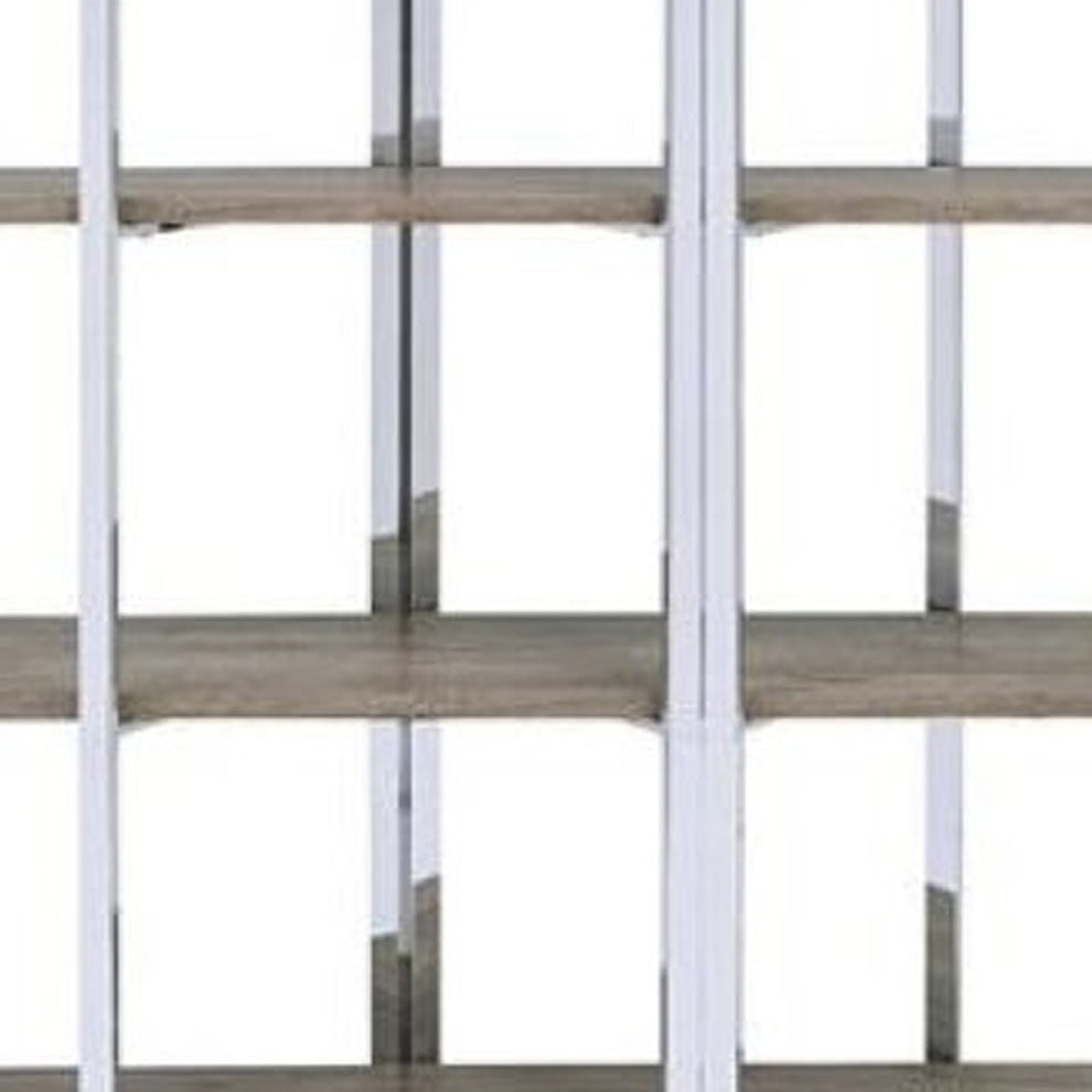 Geometric Metal Framed Bookshelf With Four Open Wooden Shelves, Brown And Silver By Benzara | Bookcases |  Modishstore  - 3