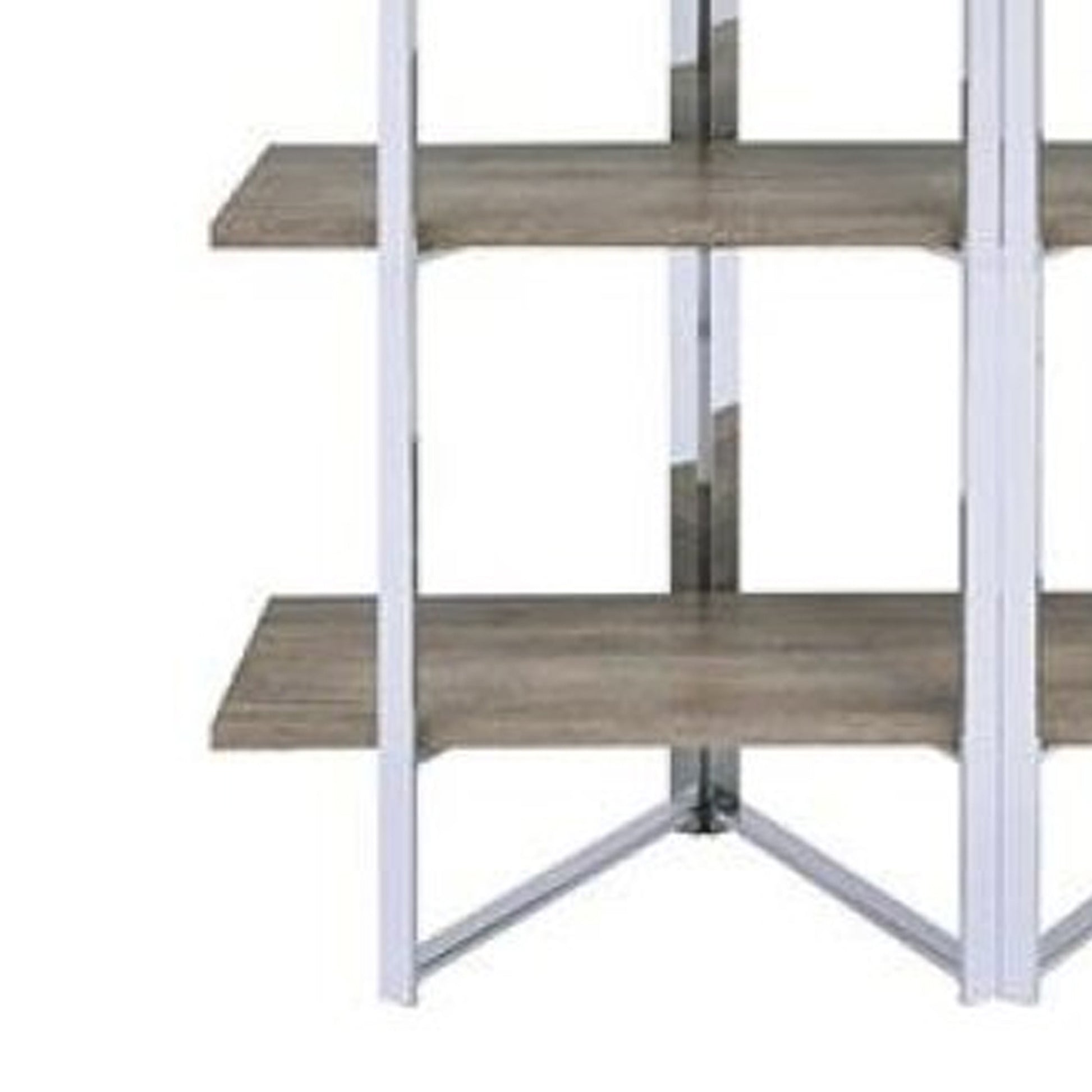 Geometric Metal Framed Bookshelf With Four Open Wooden Shelves, Brown And Silver By Benzara | Bookcases |  Modishstore  - 4