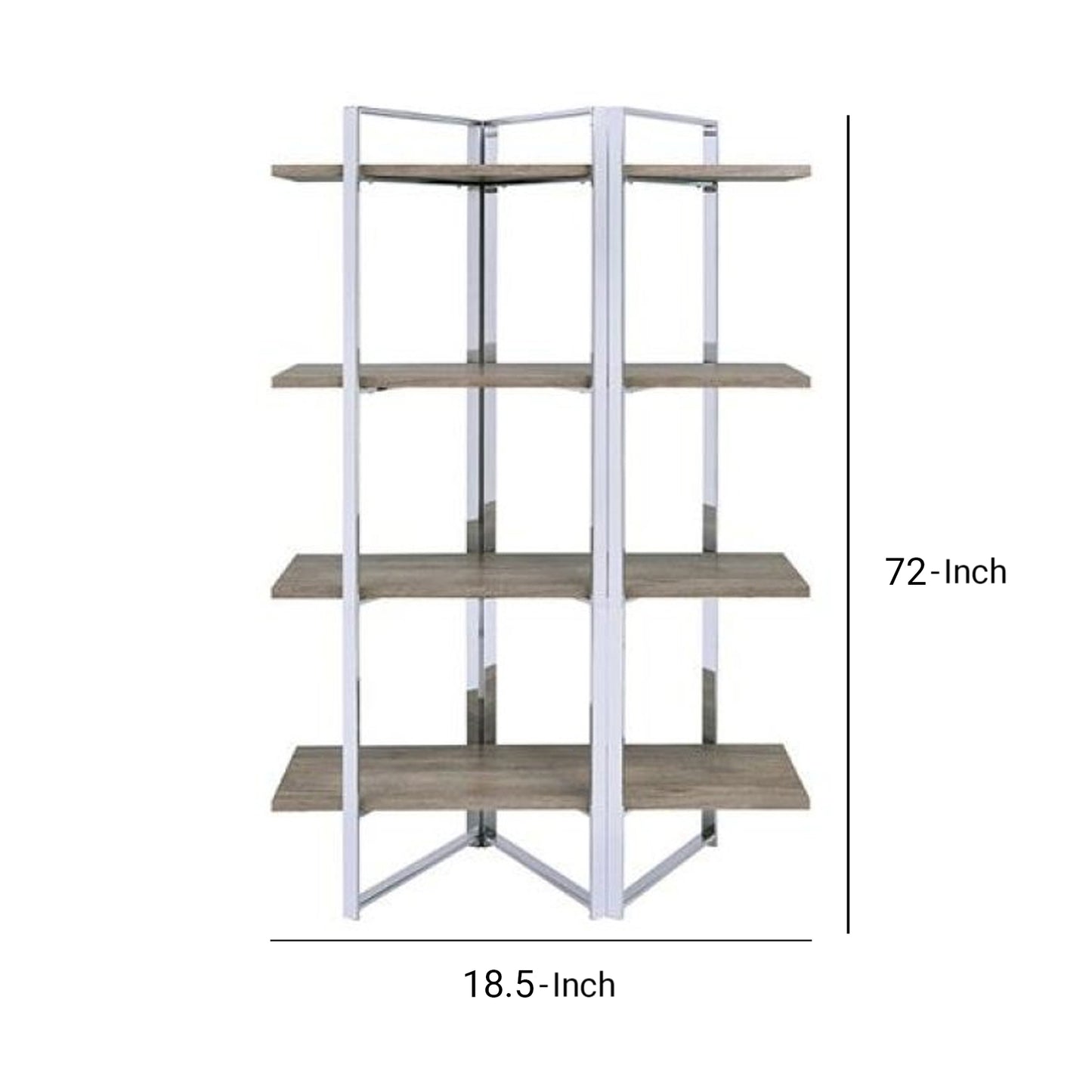 Geometric Metal Framed Bookshelf With Four Open Wooden Shelves, Brown And Silver By Benzara | Bookcases |  Modishstore  - 5
