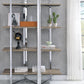 Geometric Metal Framed Bookshelf With Four Open Wooden Shelves, Brown And Silver By Benzara | Bookcases |  Modishstore  - 6