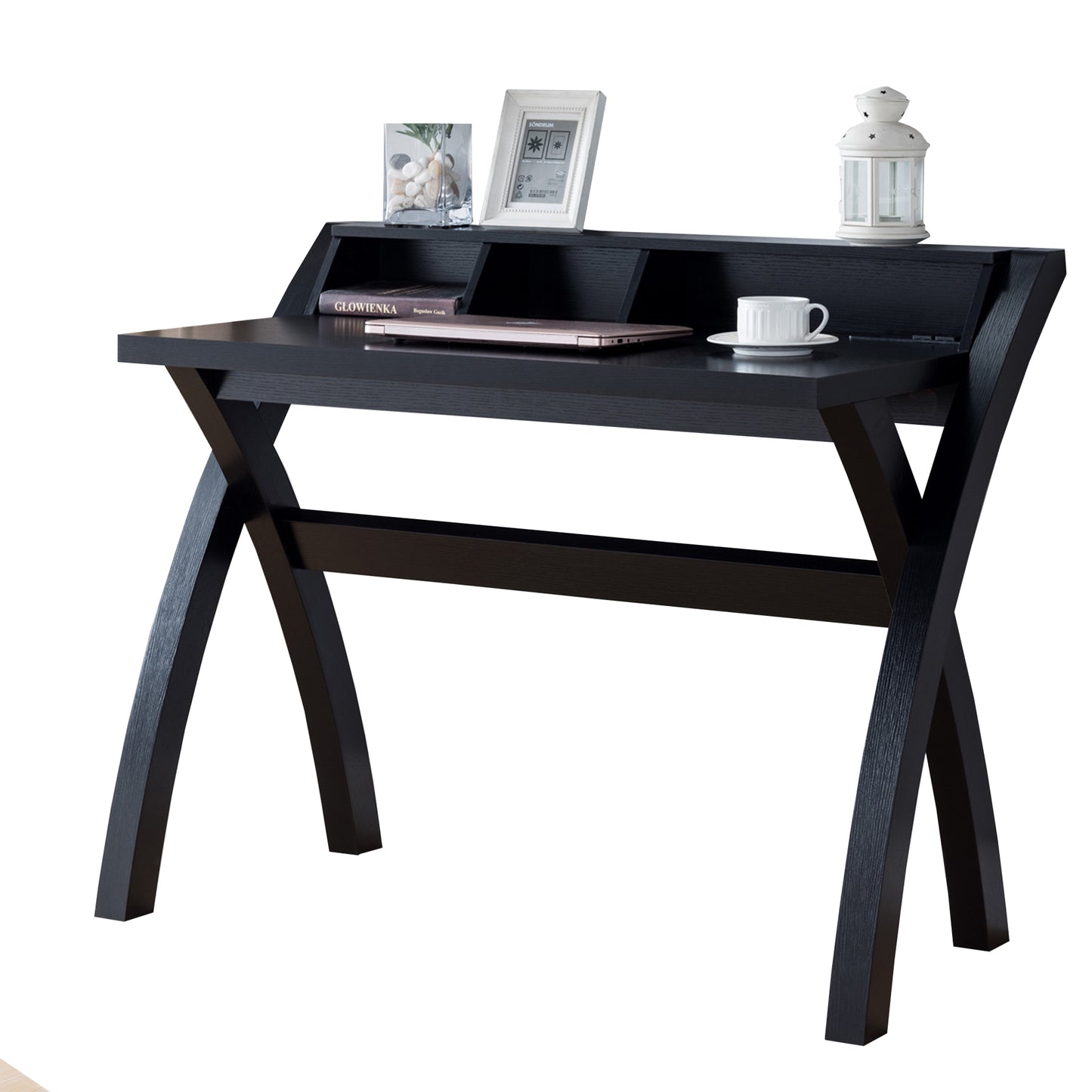 Multifunctional Wooden Desk With Electric Outlet And Trestle Base, Black By Benzara | Desks |  Modishstore 