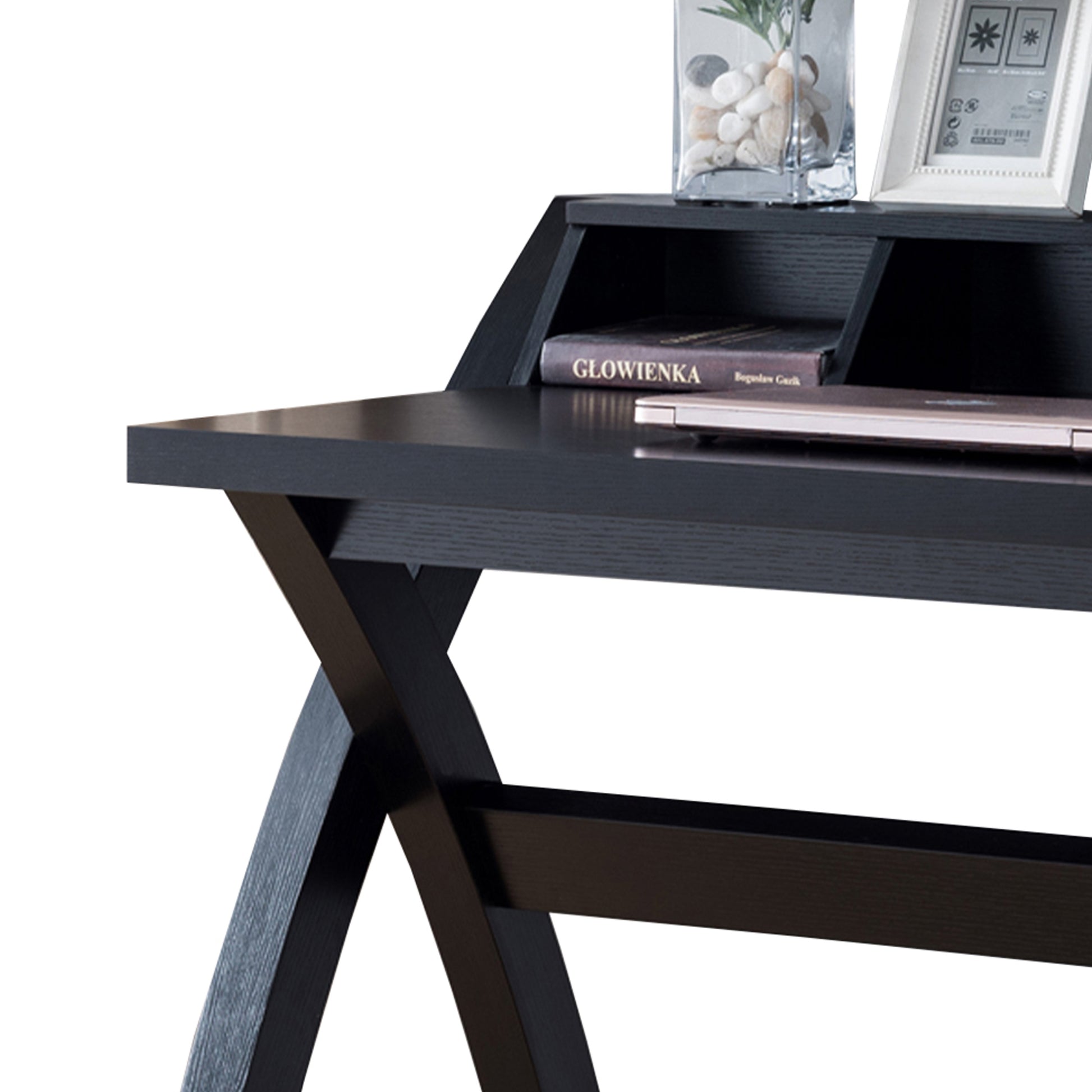 Multifunctional Wooden Desk With Electric Outlet And Trestle Base, Black By Benzara | Desks |  Modishstore  - 3