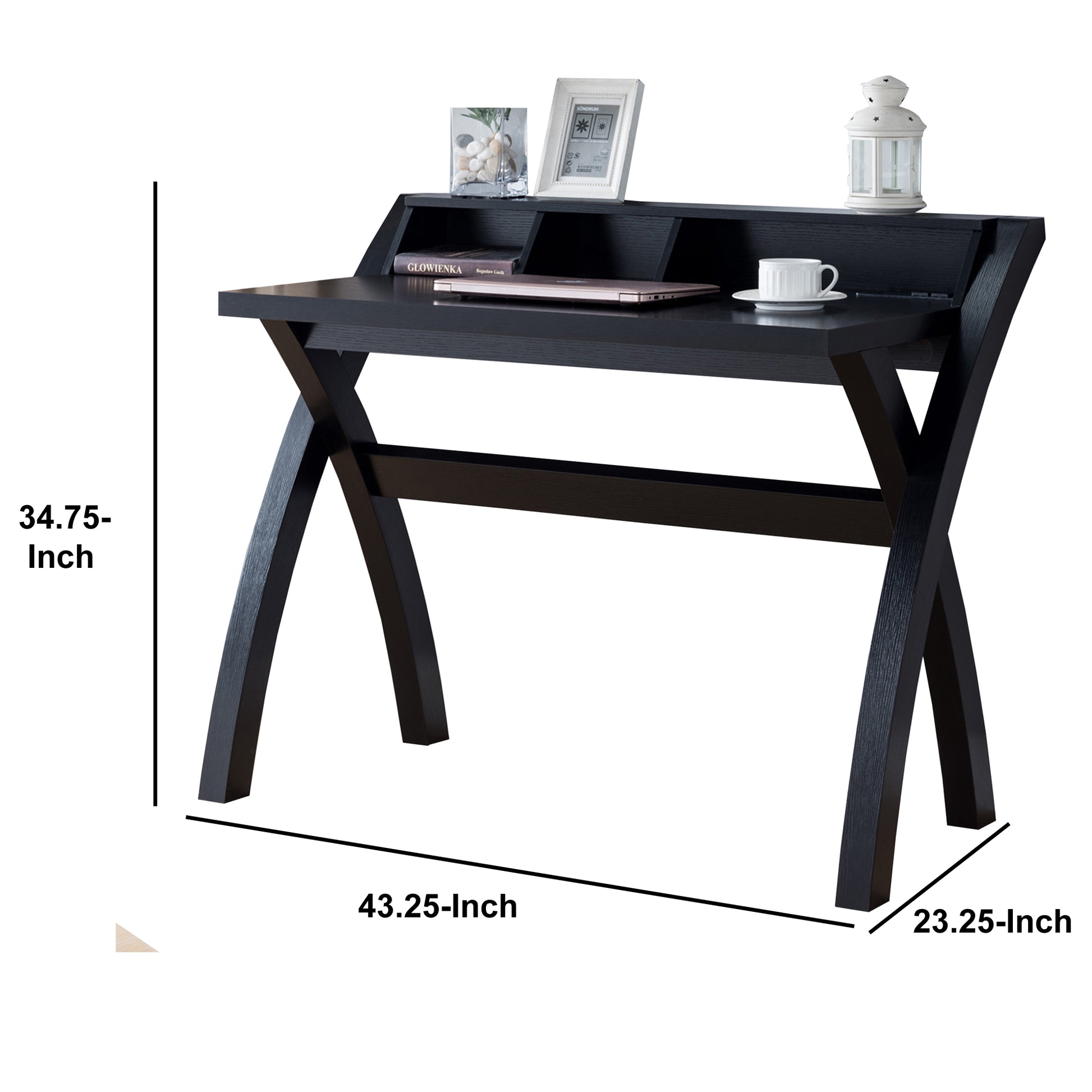Multifunctional Wooden Desk With Electric Outlet And Trestle Base, Black By Benzara | Desks |  Modishstore  - 5