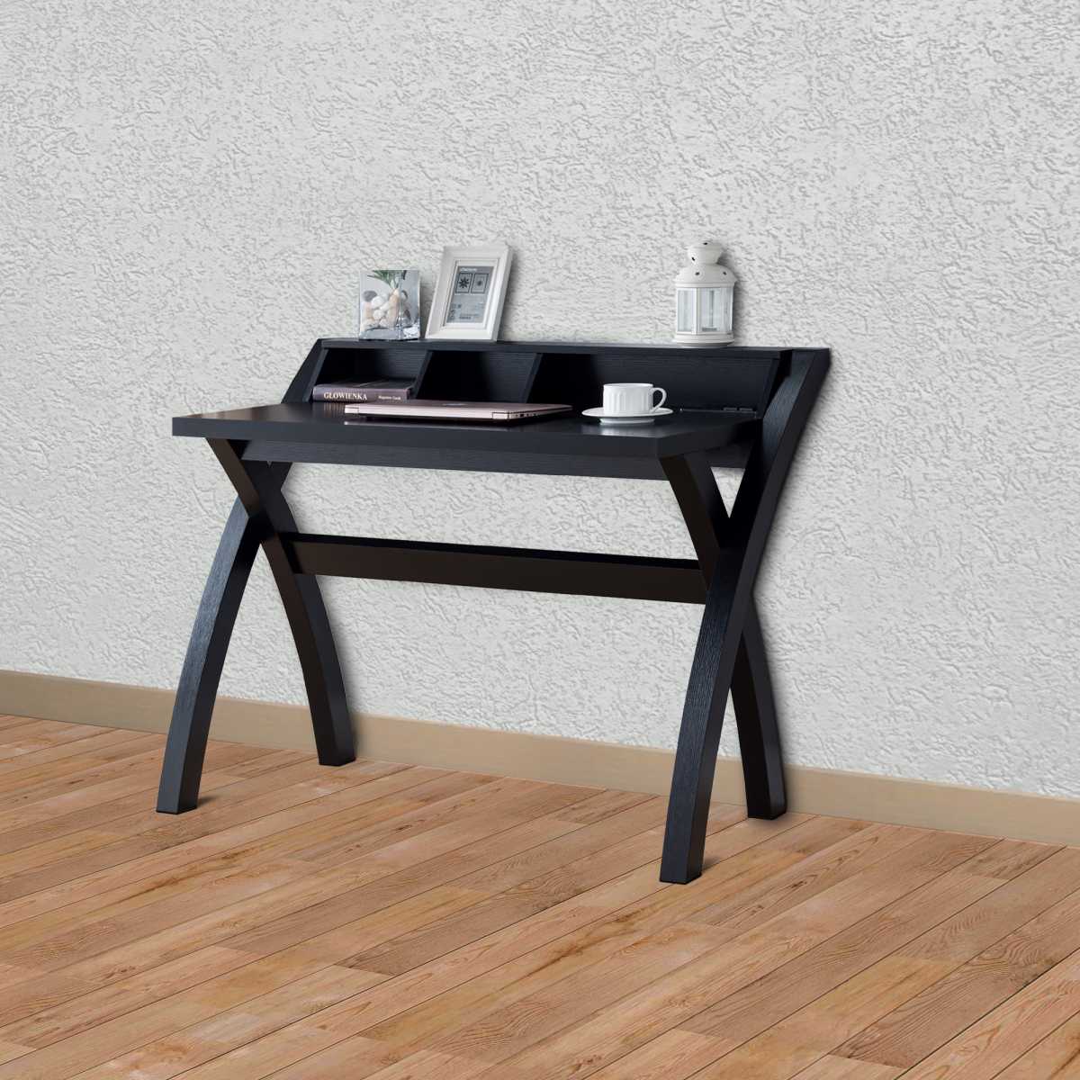 Multifunctional Wooden Desk With Electric Outlet And Trestle Base, Black By Benzara | Desks |  Modishstore  - 2