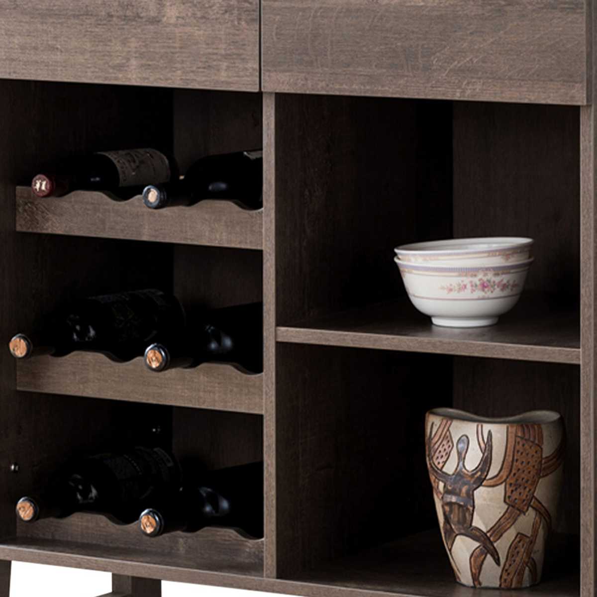Stylish Wooden Wine Cabinet With Sled Legs And Spacious Storage, Brown By Benzara | Cabinets |  Modishstore  - 5