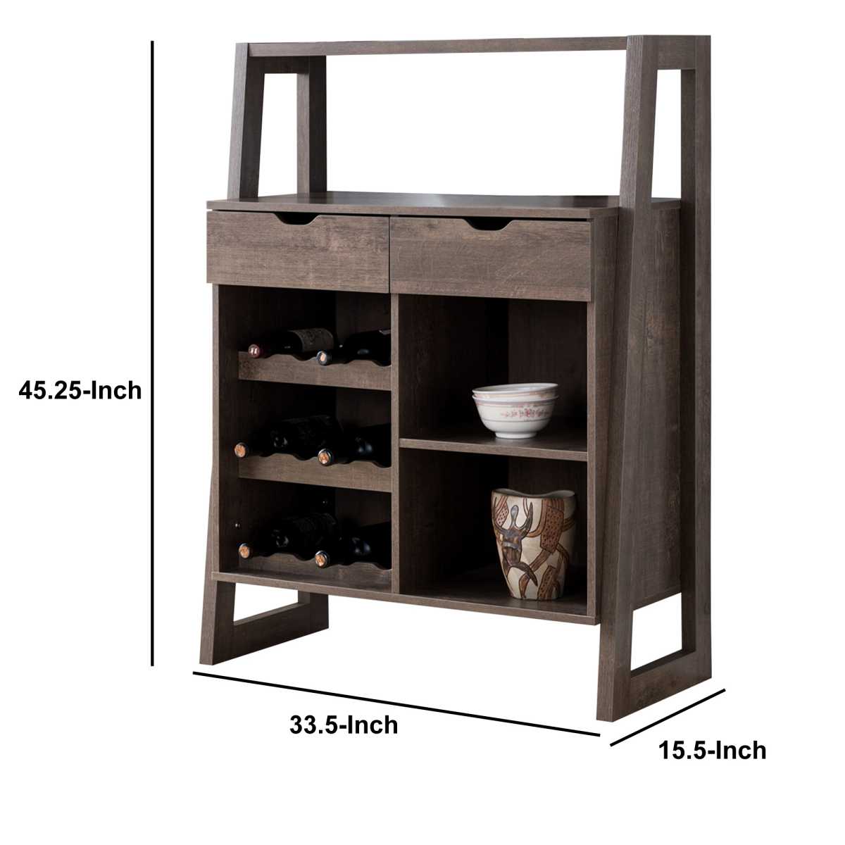 Stylish Wooden Wine Cabinet With Sled Legs And Spacious Storage, Brown By Benzara | Cabinets |  Modishstore  - 6