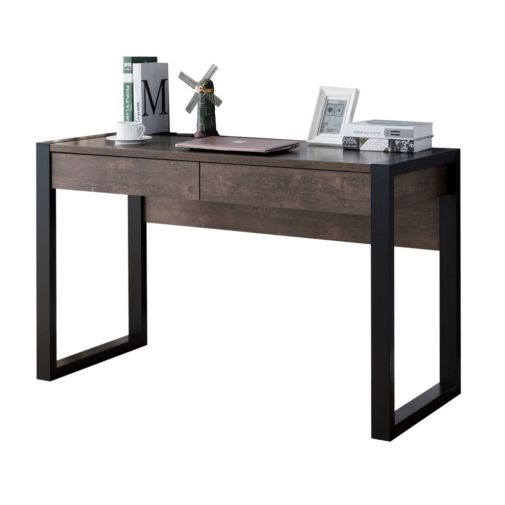 Rectangular Wooden Desk With Electric Outlet And Sled Leg Support, Black And Brown By Benzara | Desks | Modishstore - 2