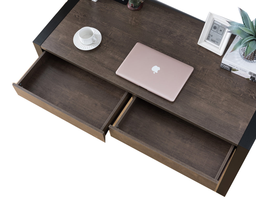 Rectangular Wooden Desk With Electric Outlet And Sled Leg Support, Black And Brown By Benzara | Desks | Modishstore - 4