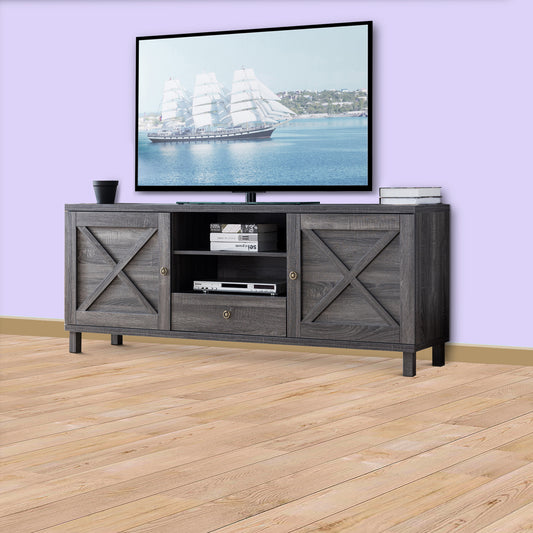 Transitional Wooden Tv Stand With Two Side Door Cabinets And Spacious Storage, Gray By Benzara | Cabinets | Modishstore