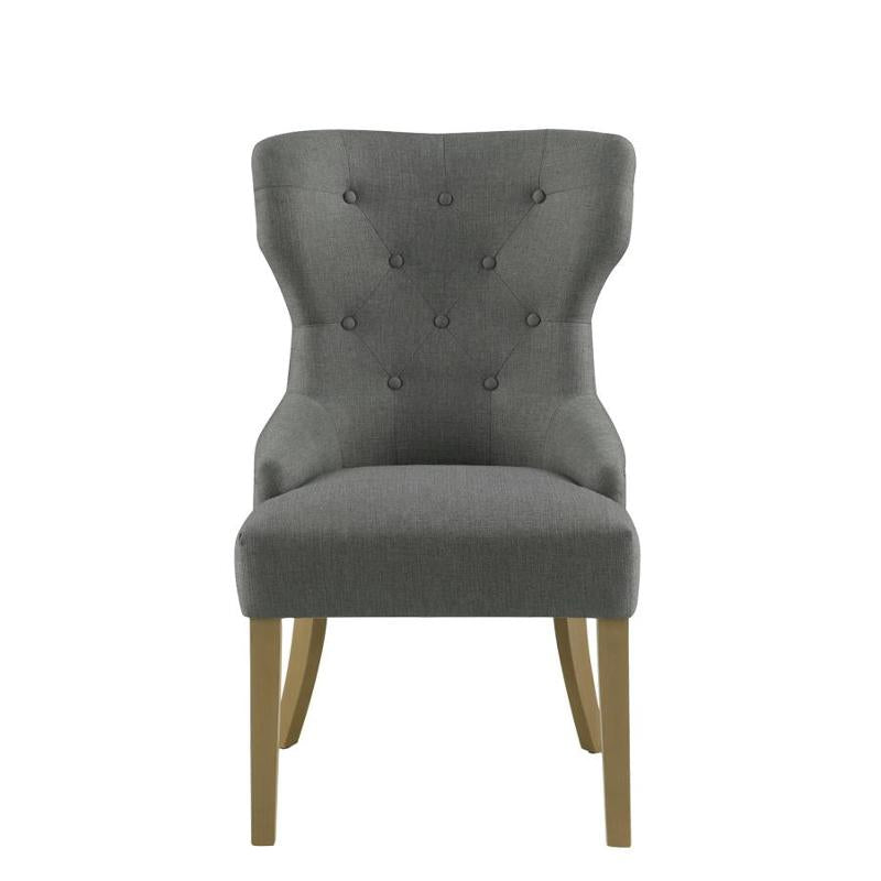 Polyester Upholstered Wooden Dining Chair With Button Tufted Wing Back, Gray And Brown By Benzara | Dining Chairs |  Modishstore 