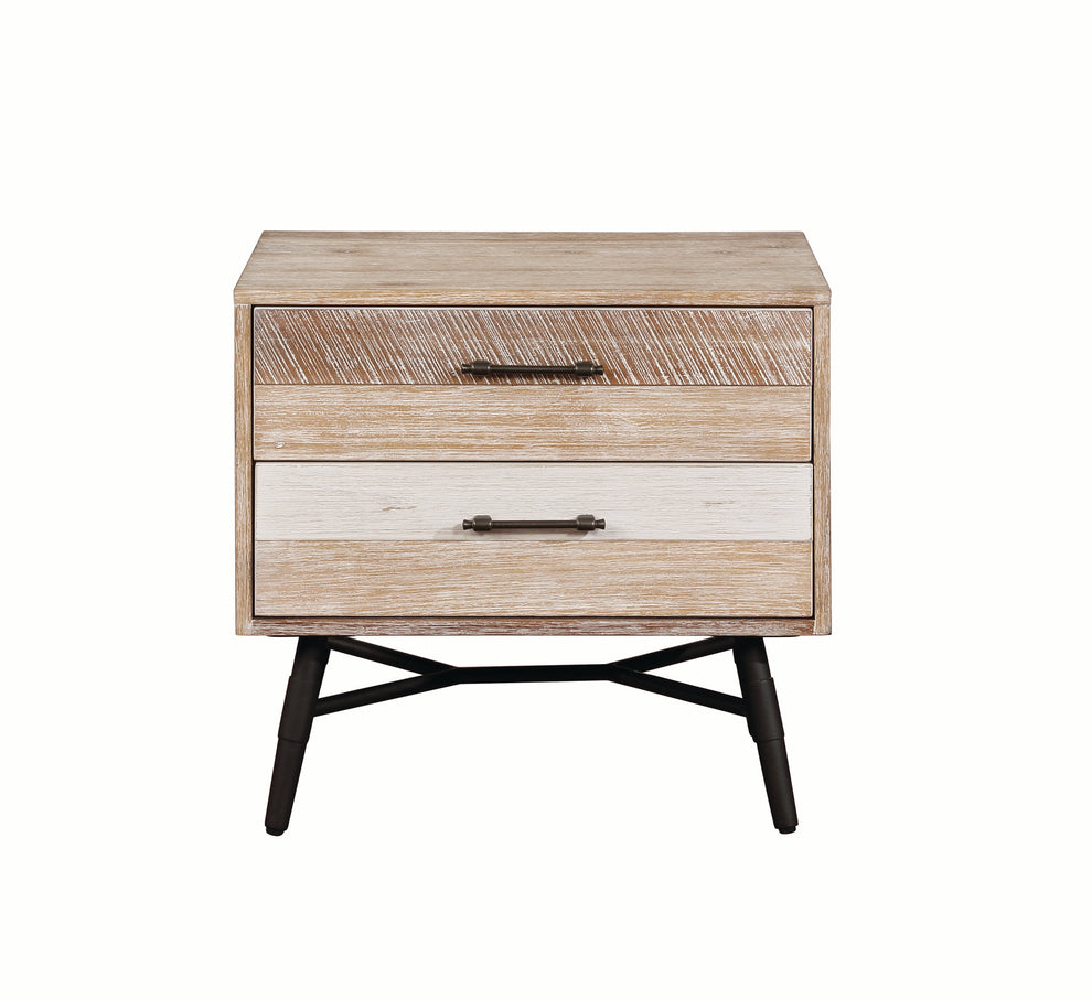 Two Drawer Wooden Nightstand With Metal Angled Legs, Brown And Black By Benzara | Nightstands |  Modishstore  - 6