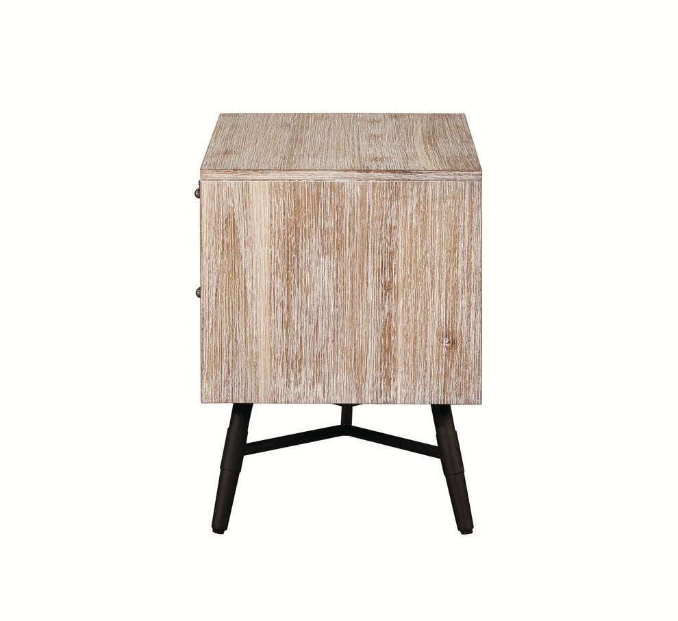 Two Drawer Wooden Nightstand With Metal Angled Legs, Brown And Black By Benzara | Nightstands |  Modishstore  - 7