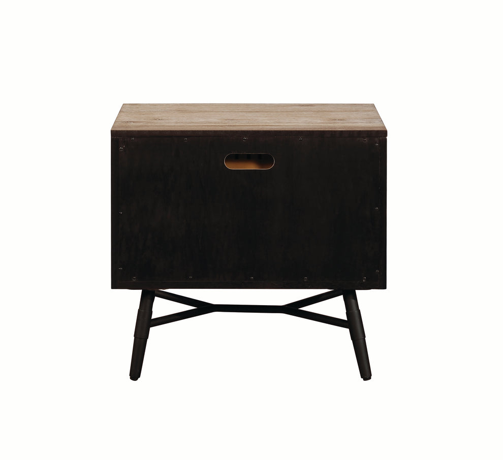 Two Drawer Wooden Nightstand With Metal Angled Legs, Brown And Black By Benzara | Nightstands |  Modishstore  - 5