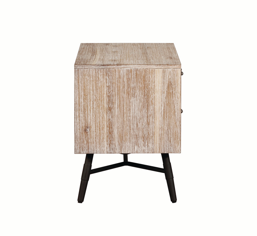 Two Drawer Wooden Nightstand With Metal Angled Legs, Brown And Black By Benzara | Nightstands |  Modishstore  - 3