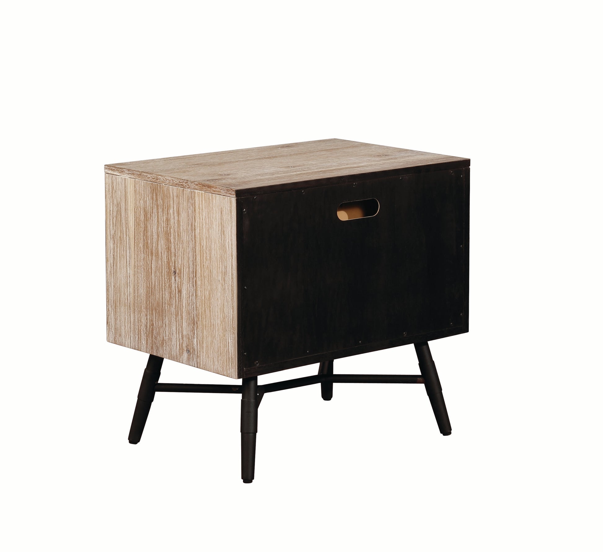 Two Drawer Wooden Nightstand With Metal Angled Legs, Brown And Black By Benzara | Nightstands |  Modishstore  - 4