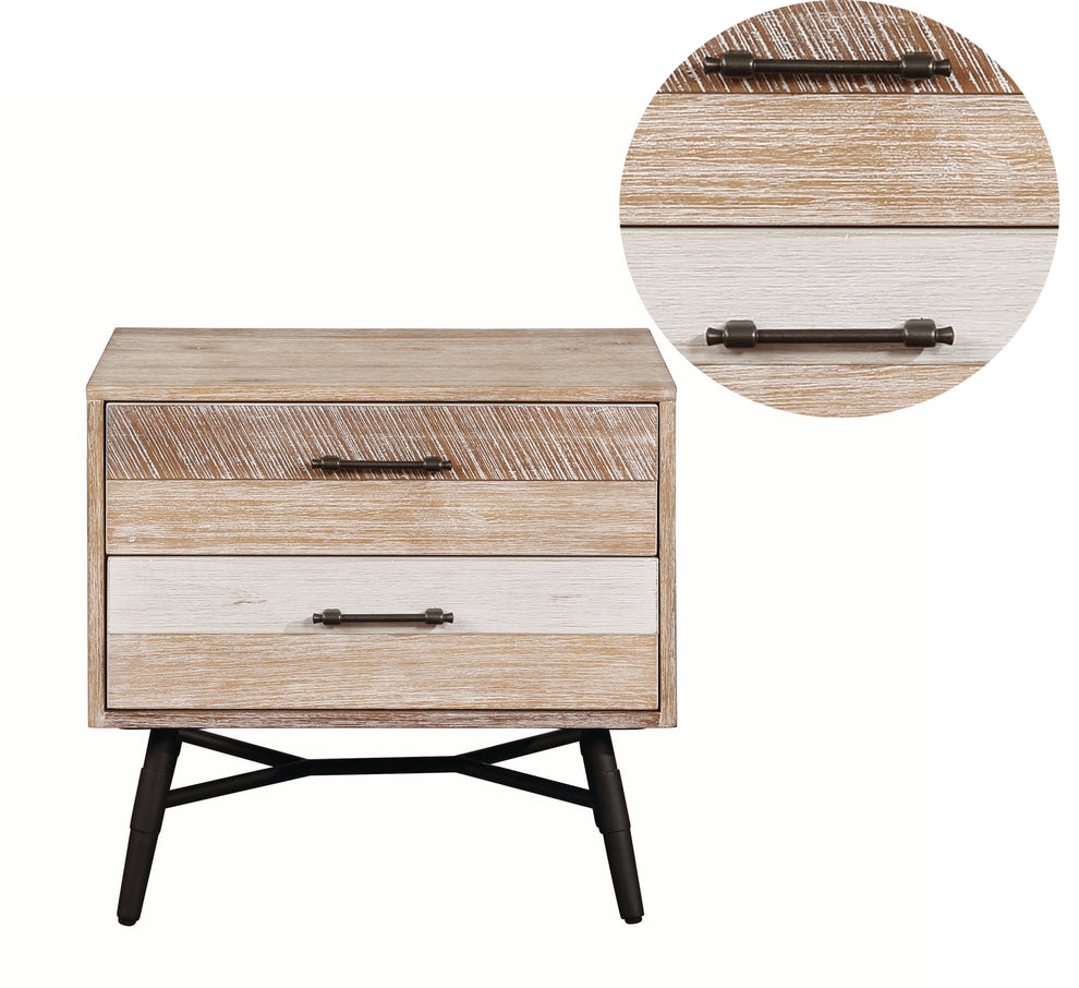 Two Drawer Wooden Nightstand With Metal Angled Legs, Brown And Black By Benzara | Nightstands |  Modishstore  - 2