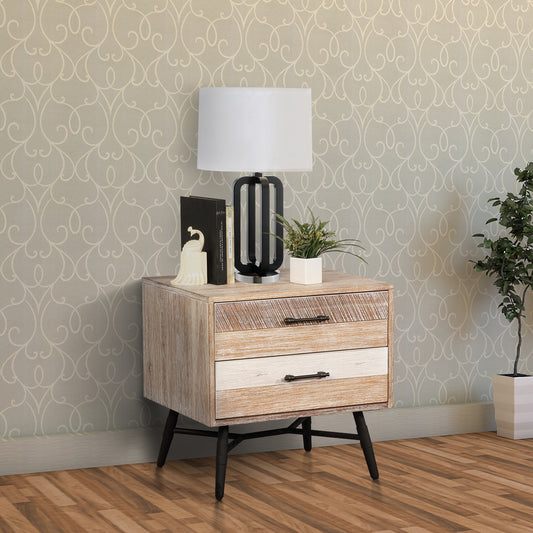 Two Drawer Wooden Nightstand With Metal Angled Legs, Brown And Black By Benzara | Nightstands |  Modishstore 