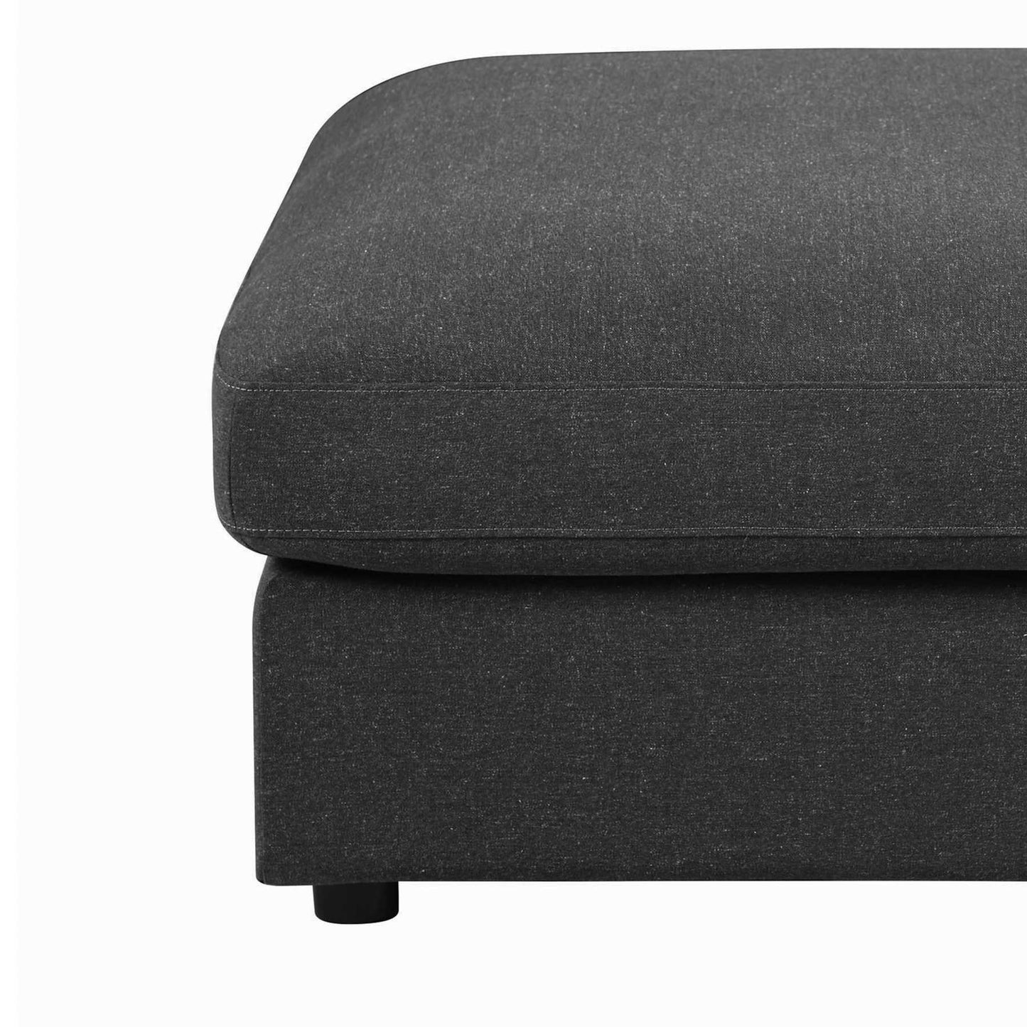 Fabric Upholstered Wooden Ottoman With Loose Cushion Seat And Small Feet, Dark Gray By Benzara | Ottomans |  Modishstore  - 3