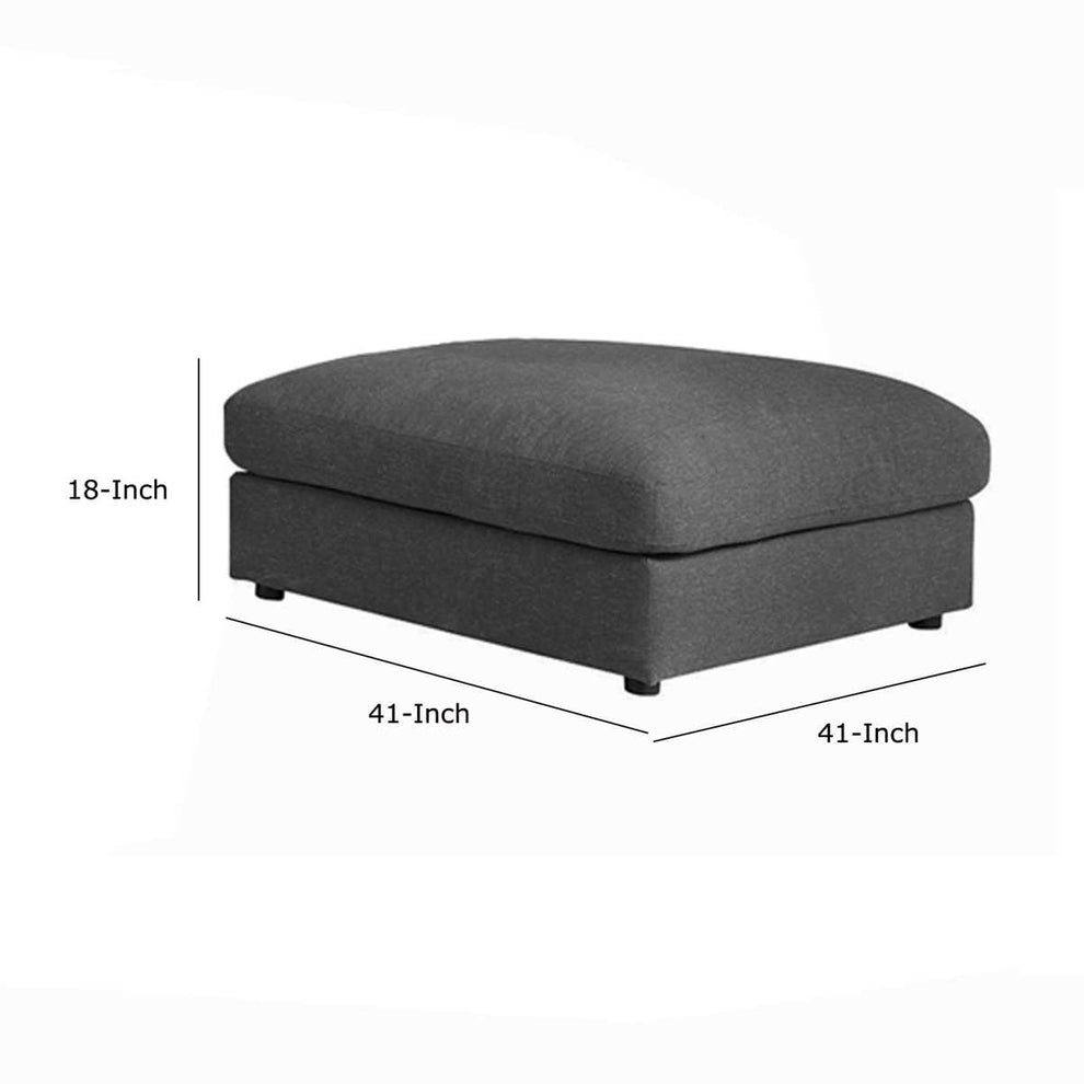Fabric Upholstered Wooden Ottoman With Loose Cushion Seat And Small Feet, Dark Gray By Benzara | Ottomans |  Modishstore  - 5