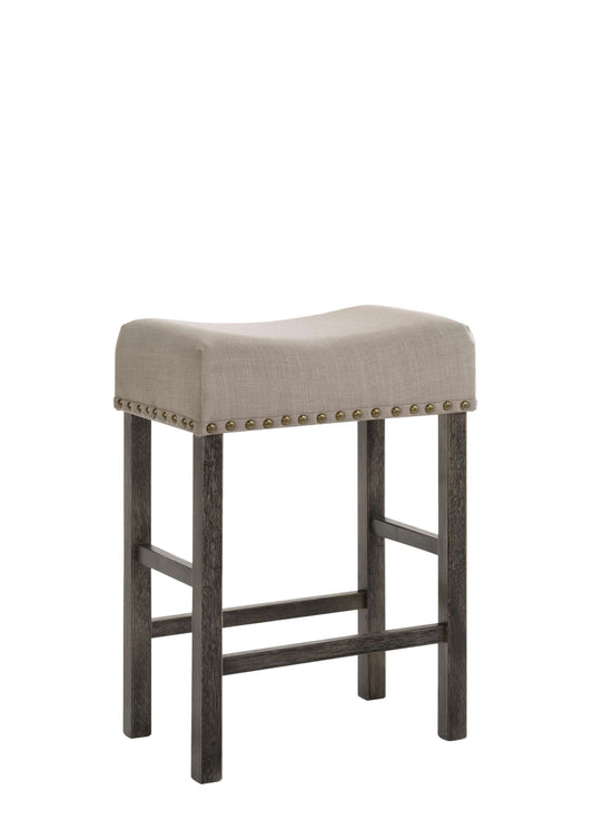 Wooden Counter Height Stool With Linen Upholstered Saddle Seat, Set Of 2, Beige And Gray By Benzara | Counter Stools |  Modishstore 