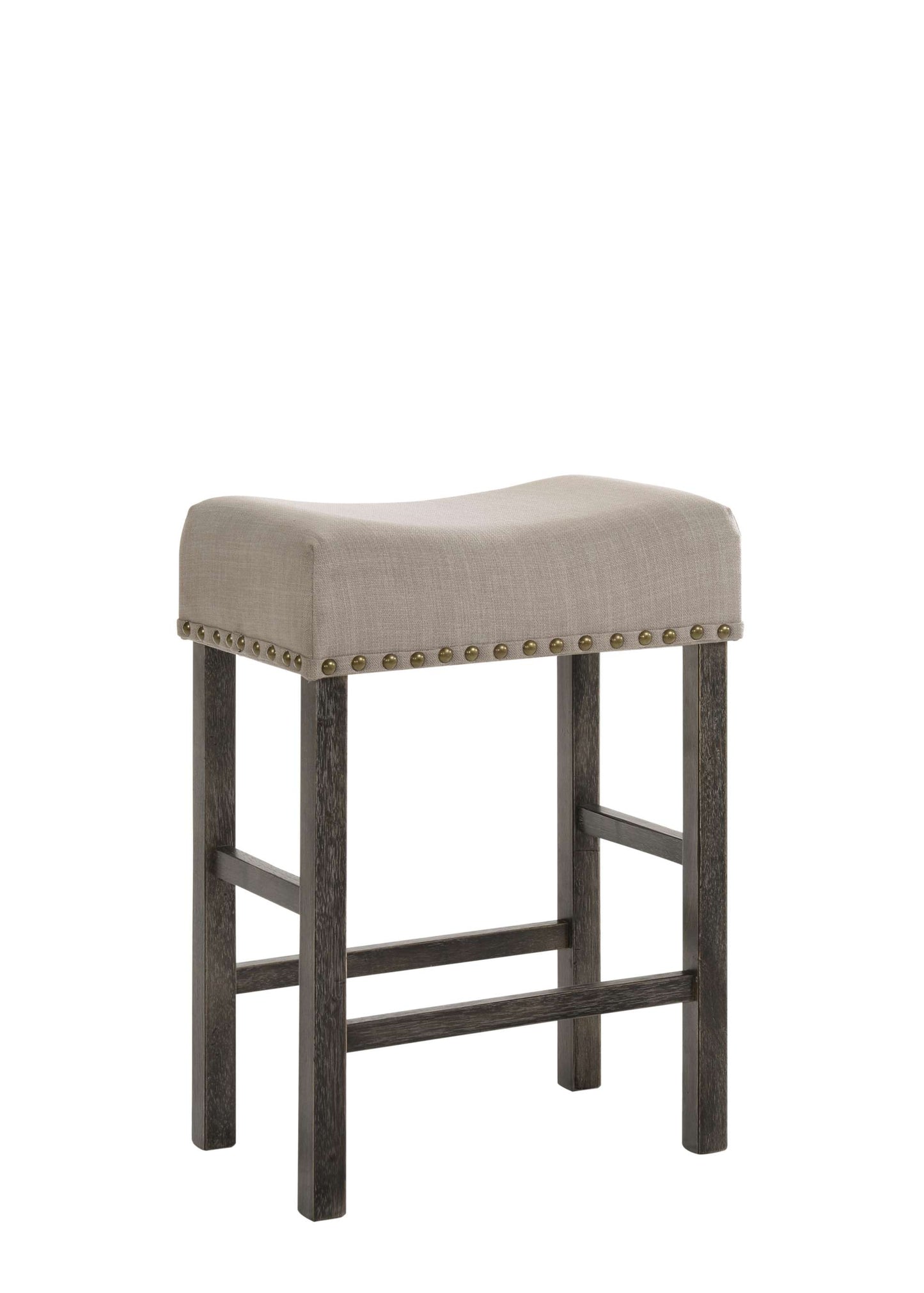 Wooden Counter Height Stool With Linen Upholstered Saddle Seat, Set Of 2, Beige And Gray By Benzara | Counter Stools |  Modishstore 