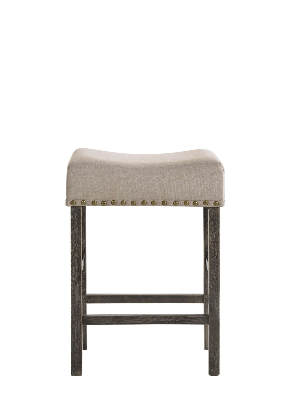 Wooden Counter Height Stool With Linen Upholstered Saddle Seat, Set Of 2, Beige And Gray By Benzara | Counter Stools |  Modishstore  - 7