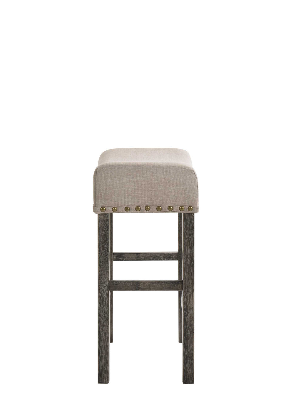 Wooden Counter Height Stool With Linen Upholstered Saddle Seat, Set Of 2, Beige And Gray By Benzara | Counter Stools |  Modishstore  - 3
