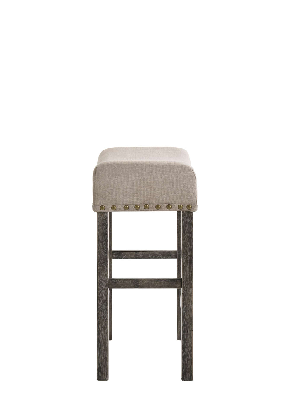 Wooden Counter Height Stool With Linen Upholstered Saddle Seat, Set Of 2, Beige And Gray By Benzara | Counter Stools |  Modishstore  - 6
