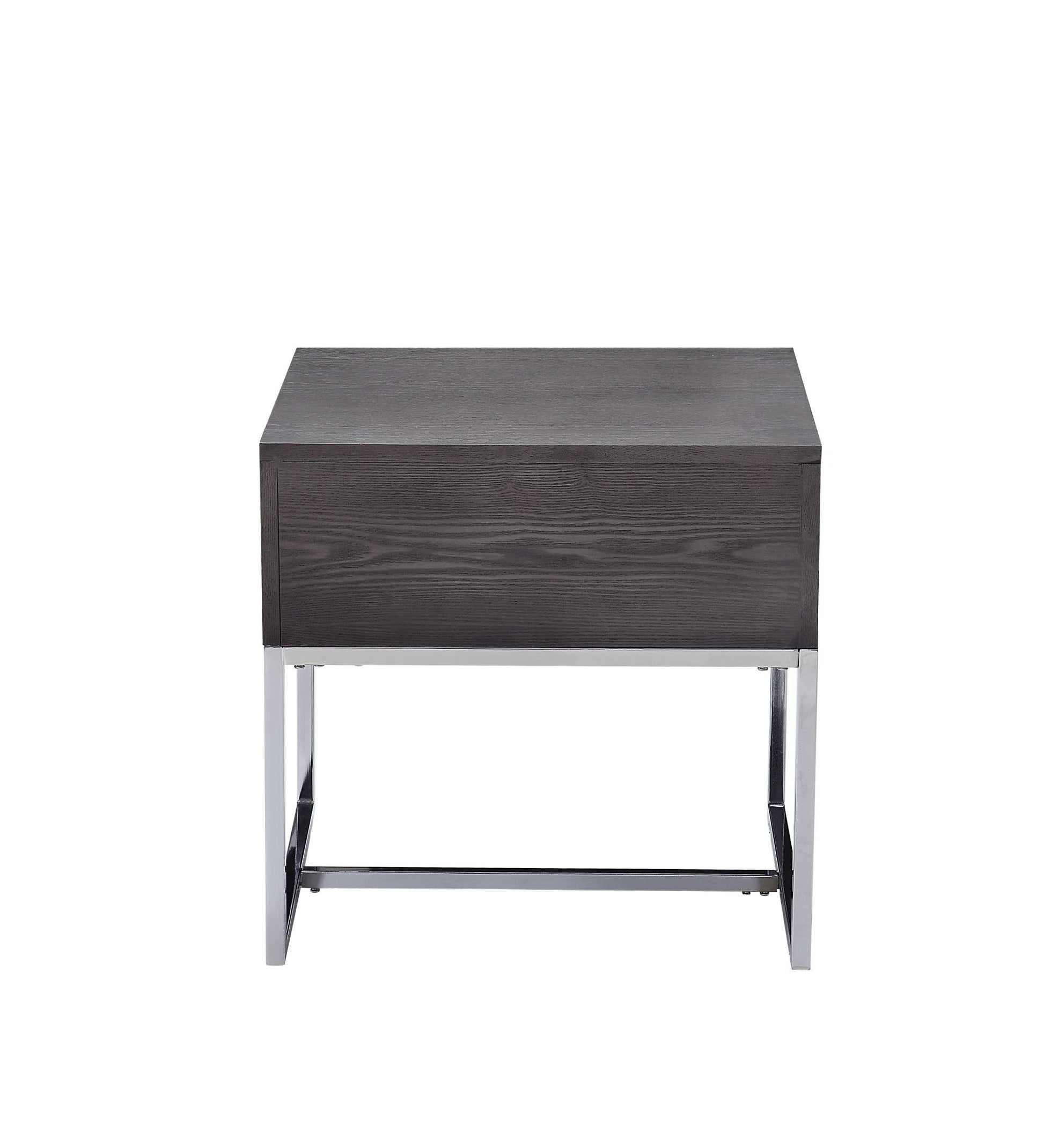 Wooden End Table With Tubular Metal Base And Spacious Drawer, Gray And Silver By Benzara | Side Tables |  Modishstore  - 2