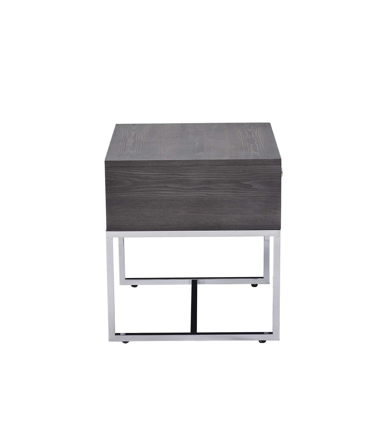 Wooden End Table With Tubular Metal Base And Spacious Drawer, Gray And Silver By Benzara | Side Tables |  Modishstore  - 3